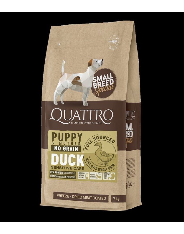 Quattro bezgraudu sausā barība visu šķirņu kucēniem ar pīli 3kg