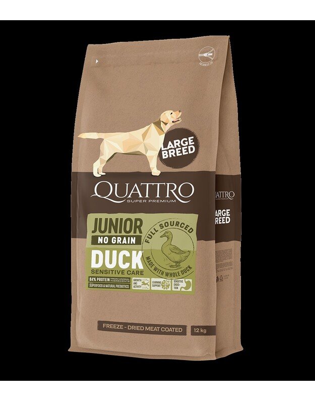Quattro bezgraudu sausā barība liela auguma šķirņu kucēniem ar pīli 3kg