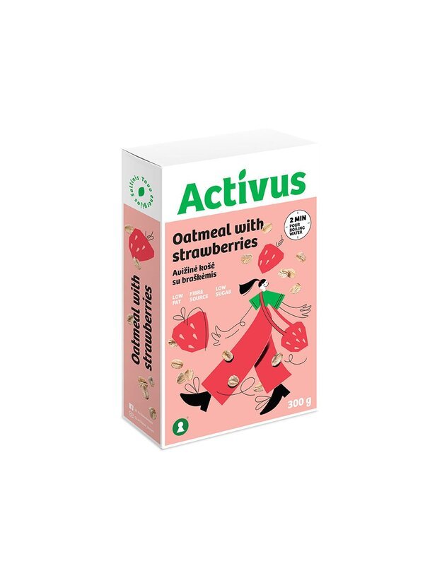 Auzu pārslu biezputra ACTIVUS ar zemenēm kastīte 300g x 10gab