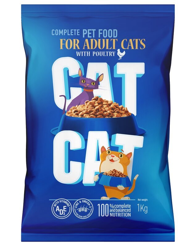 Cat Cat sausā barība kaķiem ar mājputnu gaļu 1kg