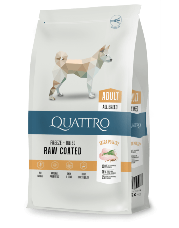 QUATTRO Extra Poultry sausā suņu barība ar mājputnu gaļu, 12kg