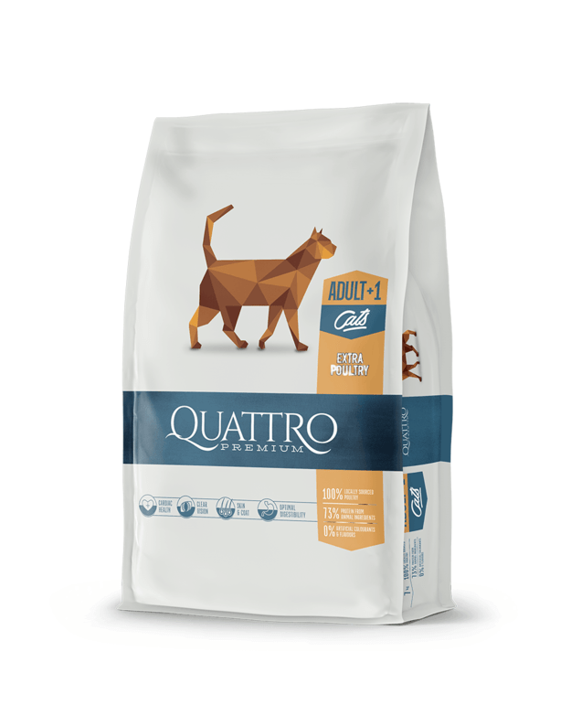 QUATTRO Extra Poultry Sausā kaķu barību ar mājputnu gaļu, 1,5kg